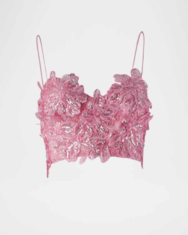 Alida Floral Sequined Crop Top